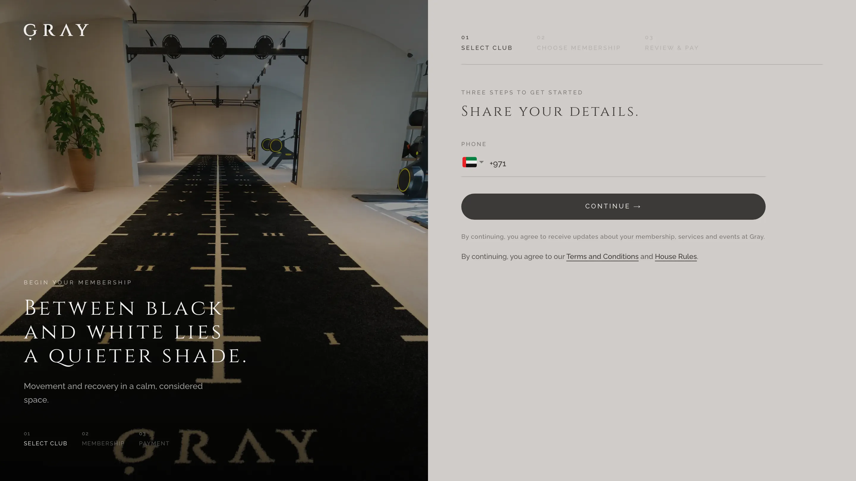 Gray membership sign-up web app