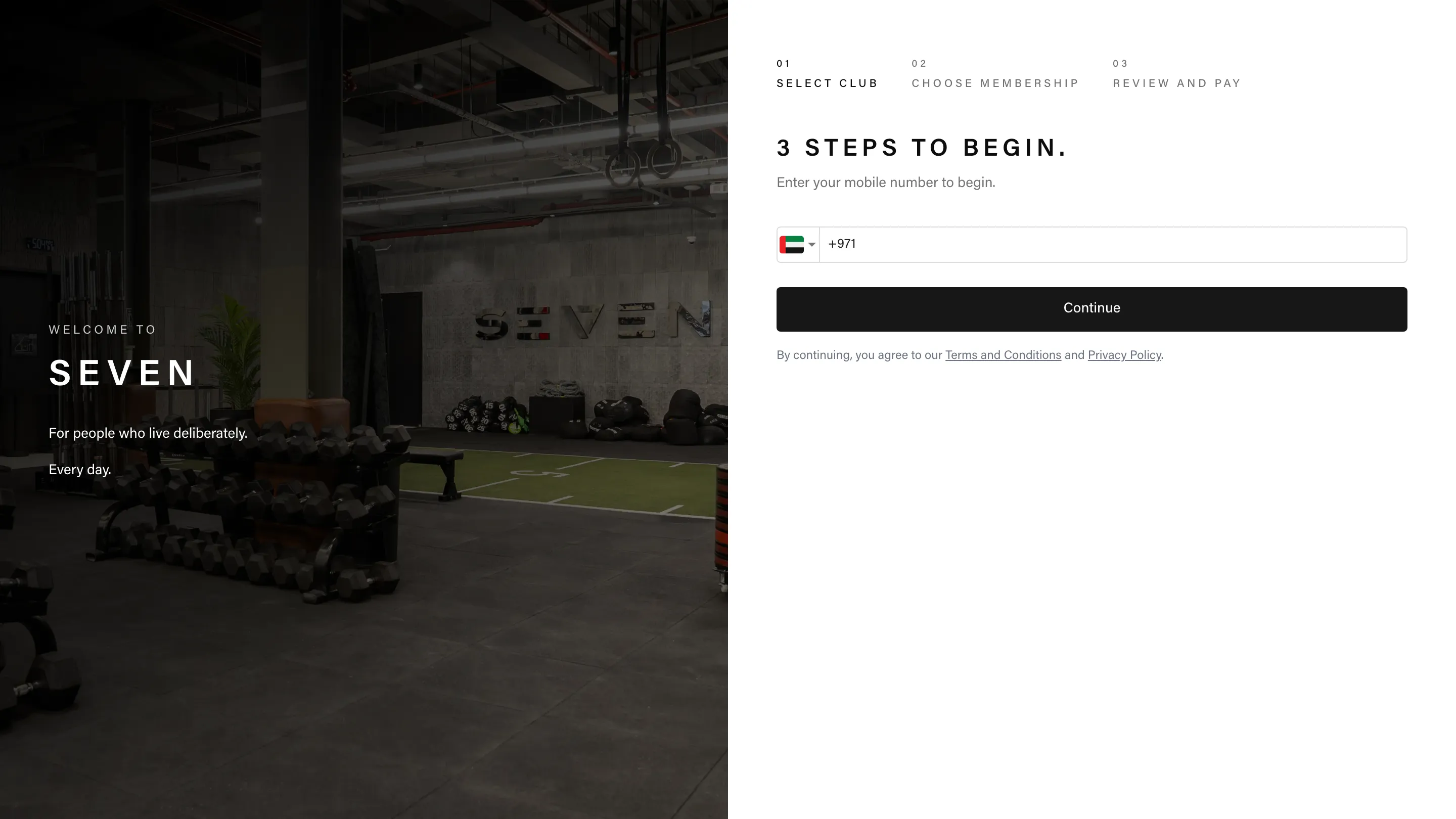 SEVEN membership sign-up web app